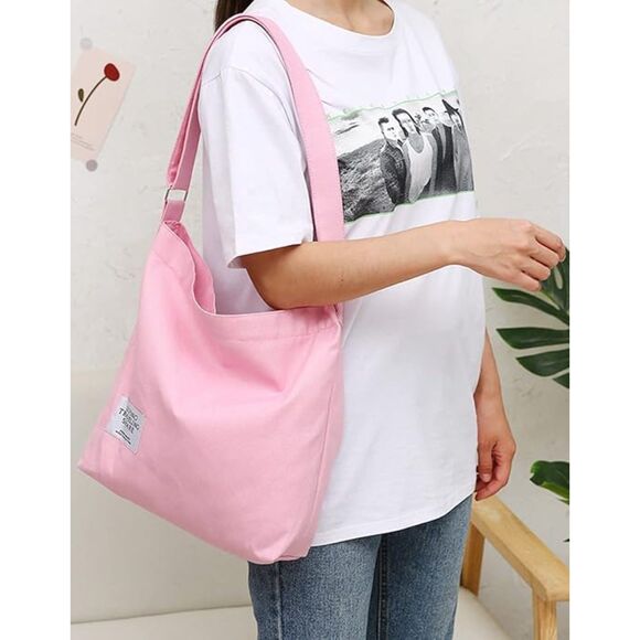 Women's Pink Imported Canvas Retro Large Size Shoulder Crossbody Tote Bag - Picture 3 of 4